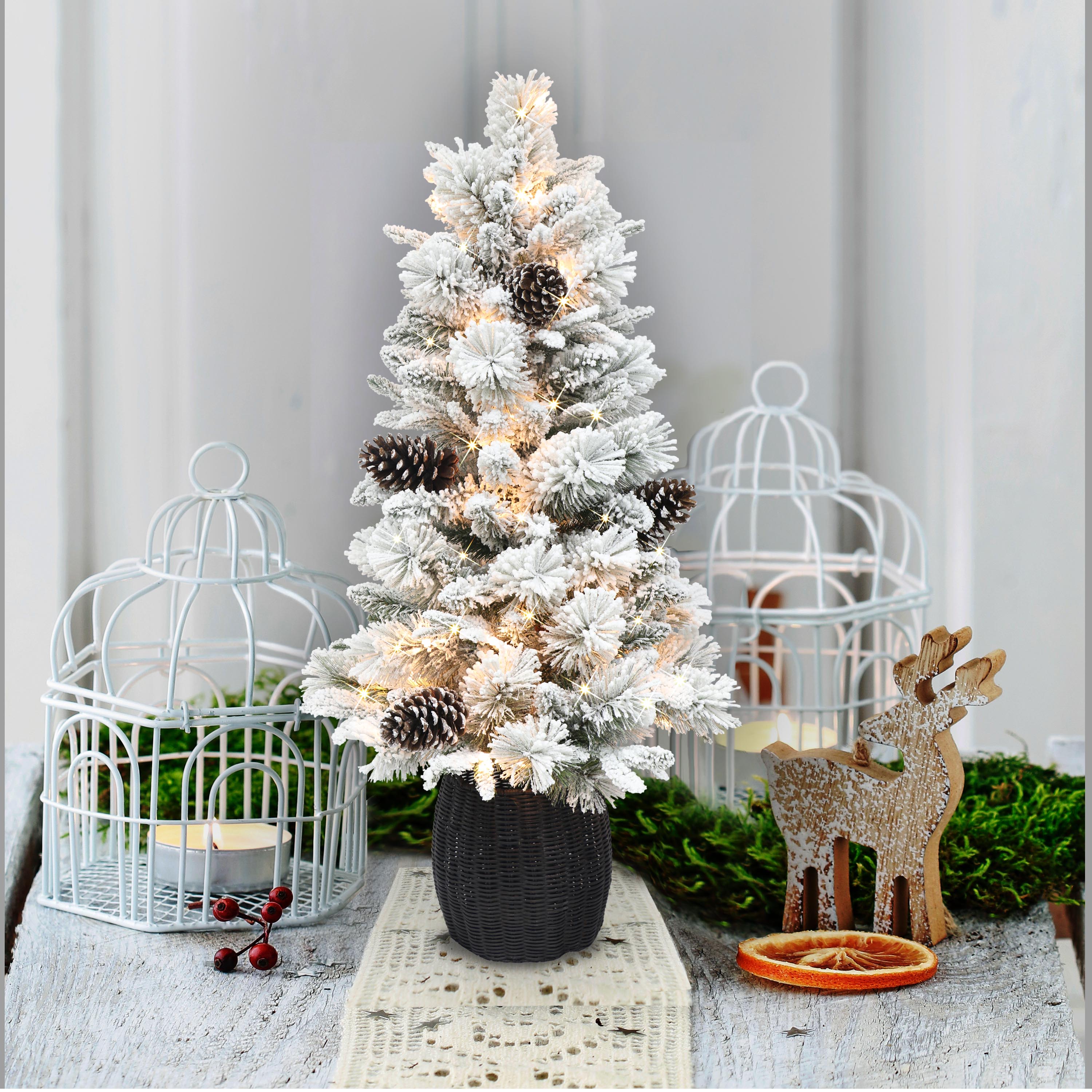 3.5ft Pre-Lit Flocked Christmas Tree